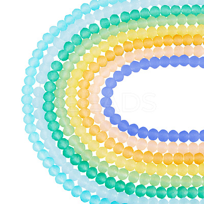 8Strands 8 Colors Baking Paint Frosted Glass Bead Strands FGLA-TA0001-05-1
