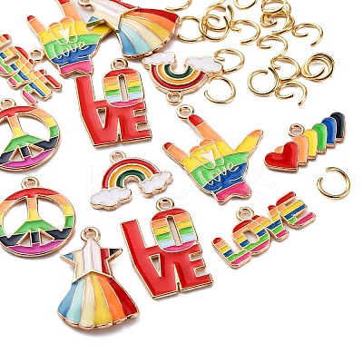 14Pcs 7 Styles Pride Rainbow Theme Alloy Enamel Pendants ENAM-FP0001-87-1