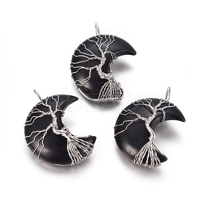 Natural Obsidian Tree of Life Wire Wrapped Pendants G-L520-E03-P-1