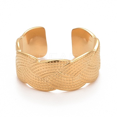 Ion Plating(IP) 304 Stainless Steel Textured Open Cuff Ring for Women LS-RJEW-C025-29G-1