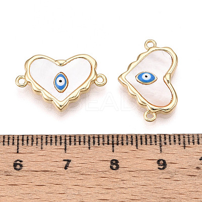 Brass Pave Natural Shell Heart Connector Charms KK-N258-08G-1