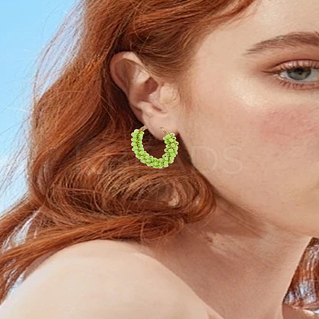 1 Pair Alloy Glass Seed Beads Hoop Earrings EJEW-LP0003-65C-1