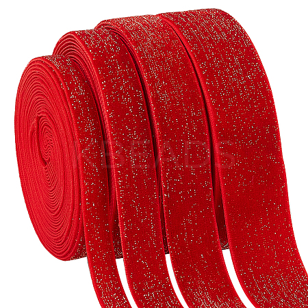 20 Yards 4 Styles Sparkle Single Face Velvet Ribbons SRIB-PH0010-34-1