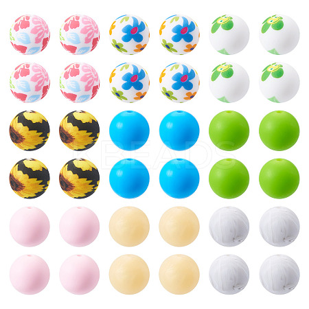 54Pcs 9 Styles Round Food Grade Eco-Friendly Silicone Beads SIL-TA0002-63-1