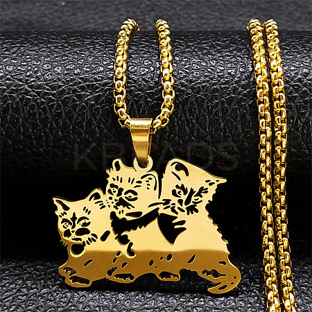 201 Stainless Steel Hollow Cute Cat Pendant Necklaces for Women NJEW-K283-38G-1