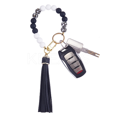Silicone Round Beaded Keychain with Imitation Leather Tassel KEYC-SW00005-01-1