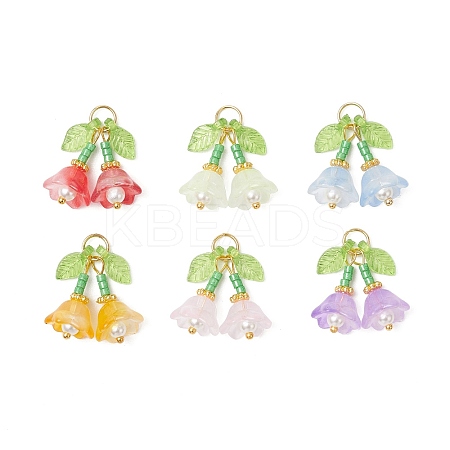 6Pcs 6 Colors Transparent Glass Pendants PALLOY-MZ00740-1
