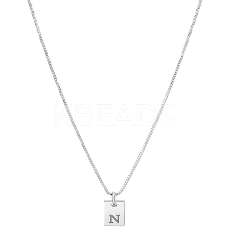 1Pc Stainless Steel Letter Rectangle Pendant Necklaces NJEW-LP0001-34N-P-1