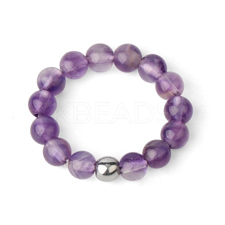4MM Round Natural Amethyst Beaded Stretch Rings VM0712-17-1