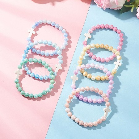 7Pcs 7 Colors Electroplate Glass Stretch Bracelets BJEW-JB12702-1