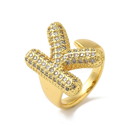 Letter Brass Micro Pave Clear Cubic Zirconia Open Cuff Ring for Women RJEW-N046-03K-G-1