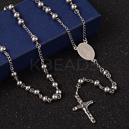 Non-Tarnish Crucifix Cross Stainless Steel Rosary Bead Necklaces X-NJEW-O096-27-1
