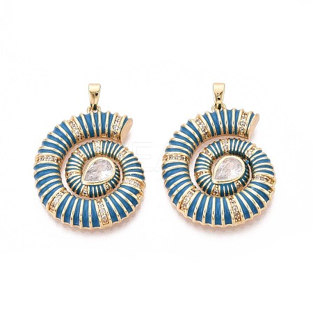 Brass Micro Pave Clear Cubic Zirconia Enamel Pendants KK-T071-28G-02-1