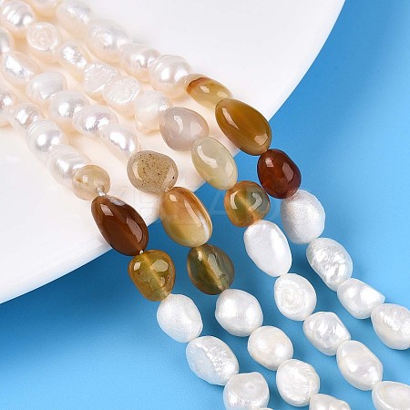 Natural Carnelian Nuggets & Natural Cultured Freshwater Pearl Beads Strands PEAR-N023-01A-03-1