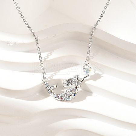 Brass Micro Pave Cubic Zirconia Heart Mermaid Pendant Necklaces for Women NJEW-S441-07A-P-1