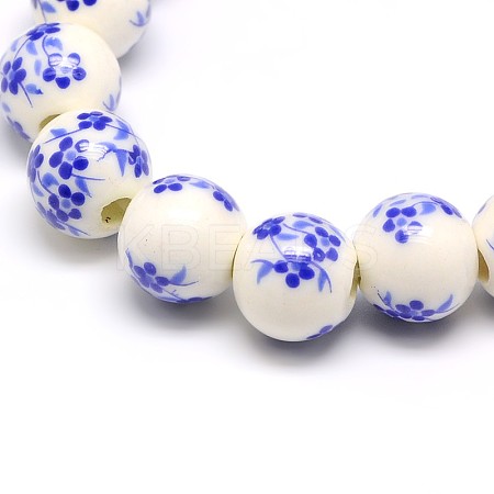 Handmade Flower Printed Porcelain Ceramic Beads Strands PORC-M007-10mm-10-1