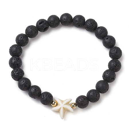 Round Natural Lava Rock Beaded Stretch Bracelets BJEW-JB10276-03-1