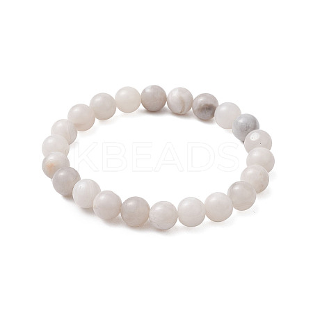 Round Natural Dendritic Agate Beaded Stretch Bracelets for Women BJEW-JB11045-02-1
