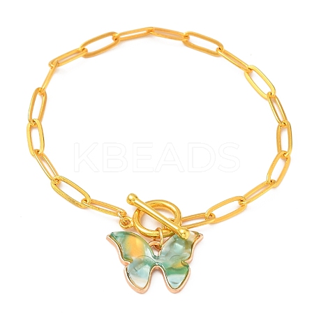 Butterfly Alloy Cellulose Acetate (Resin) Charm Bracelets BJEW-JB05357-03-1