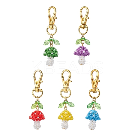 Handmade Glass Seed Mushroom with Acrylic Leaf Pendant Decorations HJEW-MZ00104-1