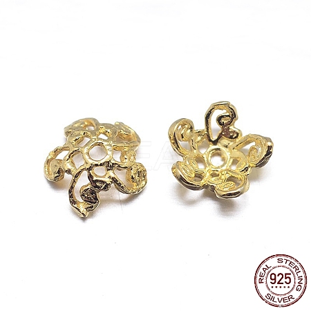 Real 18K Gold Plated 5-Petal 925 Sterling Silver Bead Caps STER-M100-17-1