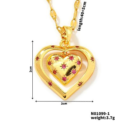 Brass Pave Cubic Zirconia Hollow Double Heart Pendant Necklace PL5801-1-1