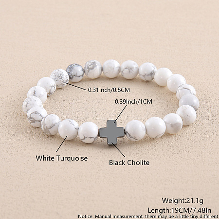 Synthetic Howlite Round Beaded Stretch Bracelets for Men Women OI3299-2-1
