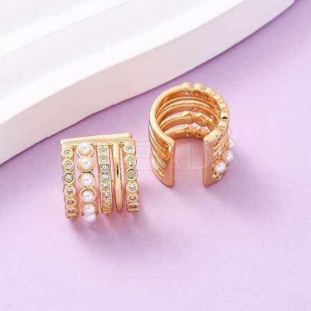 Multilayer C-Shaped Brass Micro Pave Clear Cubic Zirconia Cuff Earrings EJEW-Z127-03G-1