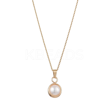 Round Natural Freshwater Pearl Copper Wire Wrapped Pendant Necklaces NJEW-JN04947-01-1