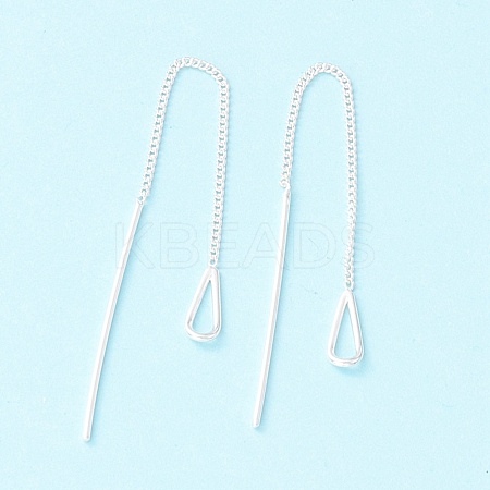 999 Fine Silver Long Chain Bar Dangle Stud Earrings EJEW-I260-45S-1