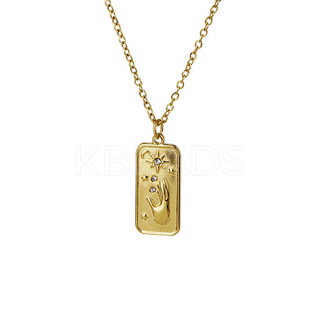Bohemia Vintage Stainless Steel Crystal Rhinestone Tarot Card with Hand Star Moon Pendant Necklaces HG1148-1-1