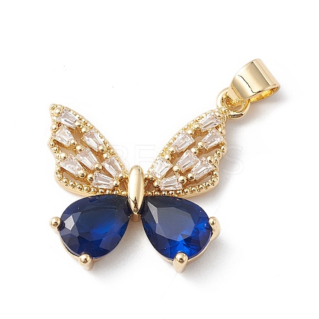 Rack Plating Brass Micro Pave Clear Cubic Zirconia Pendants KK-H434-30G-B-1