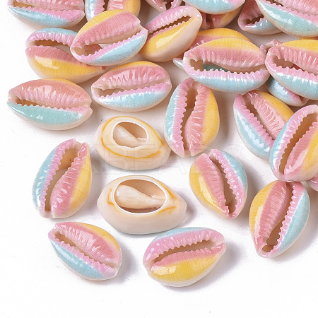 Printed Natural Cowrie Shell Beads SSHEL-R047-01-A10-1