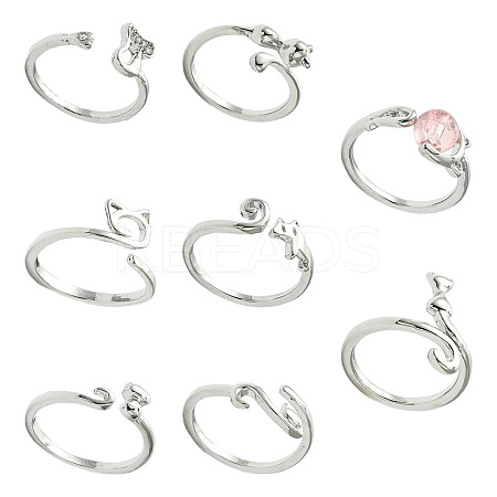 8Pcs 8 Styles Alloy Cuff Rings RJEW-CJ0001-02-1