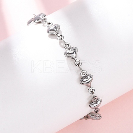 304 Stainless Steel Heart Link Bracelets for Women BJEW-L706-03P-1