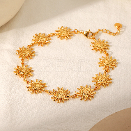 304 Stainless Steel Sun Link Chain Anklets for Women AJEW-C043-01G-1