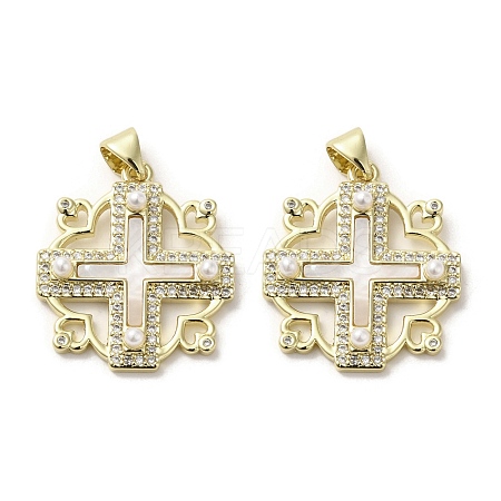 Brass Pave Shell Pendants KK-I708-17I-G-1