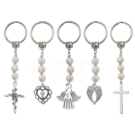 5Pcs Tibetan Style Alloy Pendants Keychain KEYC-JKC00892-S-1