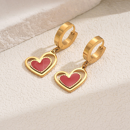 Romantic 201 Stainless Steel Hollow Heart Pendant Hoop Earrings for Sweet Daily Parties XH1770-1-1