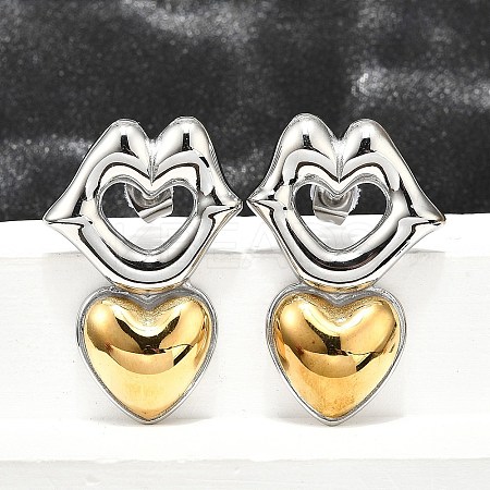 304 Stainless Steel Two-tone Stud Earrings for Women EJEW-R023-01GP-05-1