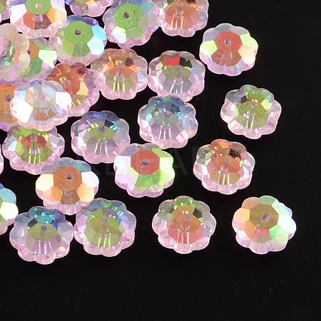 AB-Color Plated Flower Transparent Glass Beads X-GLAA-R160-07AB-1