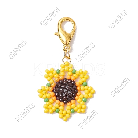 Sunflower Glass Seed Beaded Pendant Decorations HJEW-SZ00032-1