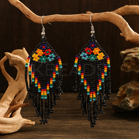 Bohemian Style Handmade Earrings with Glass Beads and Tassels QT0672-2-1