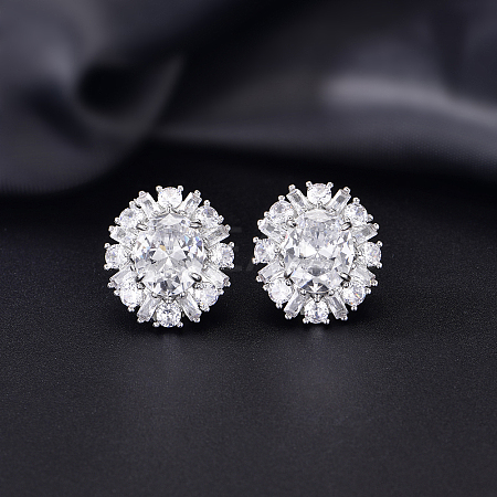 Brass Micro Pave Cubic Zirconia Stud Earrings for Women JT3933-2-1