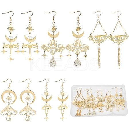 5 Pairs 5 Style Star & Moon Tarot Theme Alloy Dangle Earrings for Women EJEW-SC0001-32-1