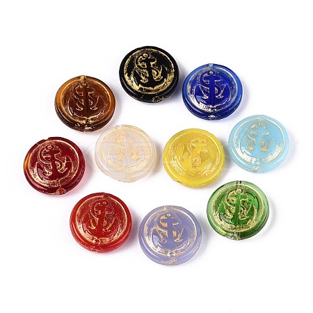 Flat Round with Sea Anchor Glass Beads GLAA-T025-63M-1