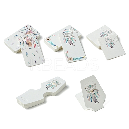 120Pcs 4 Styles Colorful Feather Printed Cardboard Paper Jewelry Display Cards for Earrings Necklaces Bracelets CDIS-YW0001-13-1