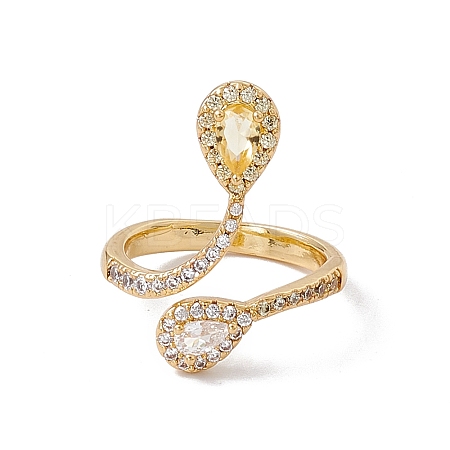 Clear Cubic Zircon Teardrop Open Cuff Ring RJEW-B043-02-1