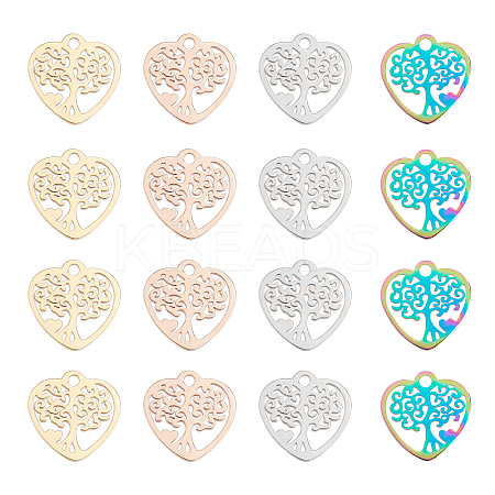 16Pcs 4 Colors 201 Stainless Steel Pendants STAS-DC0002-83-1
