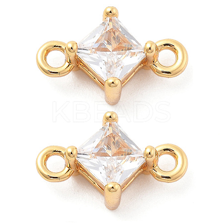 Brass Clear Cubic Zirconia Connector Charms KK-G516-09G-1